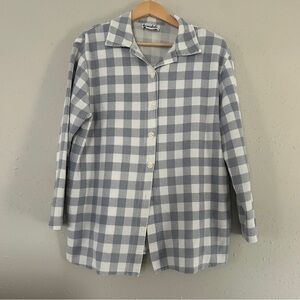 Teddi Vintage Blue Gray and White Checkered Button-Up Shirt Casual Large